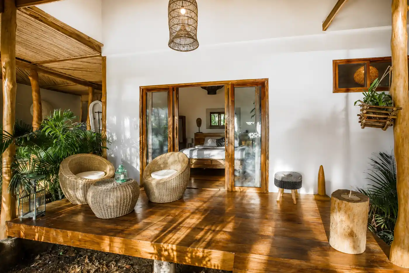 Private wooden veranda with daybed and seating